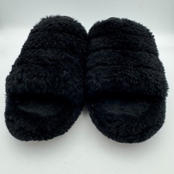 UGG Fluff Yeah Slide Black Sheepskin Slippers Women’s 9 Fuzzy Platform Sandals - Picture 3 of 10